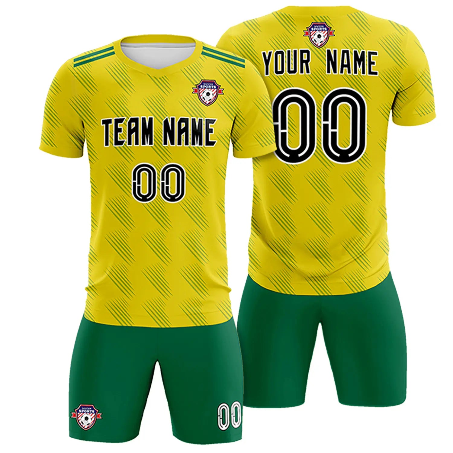 Custom Yellow Kelly Green Printing Outdoor Tracksuit Soccer Sets Jersey