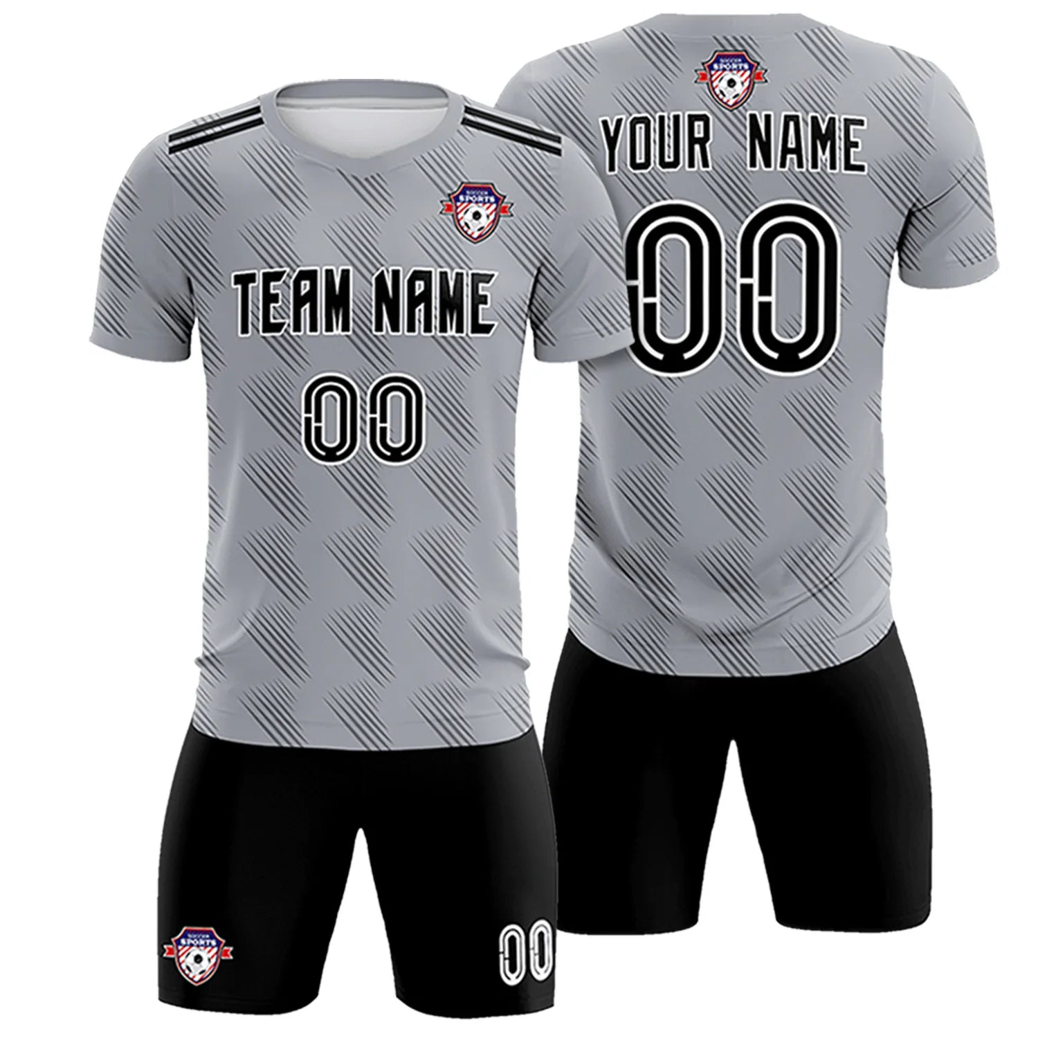 Custom Gray Black Printing Outdoor Tracksuit Soccer Sets Jersey