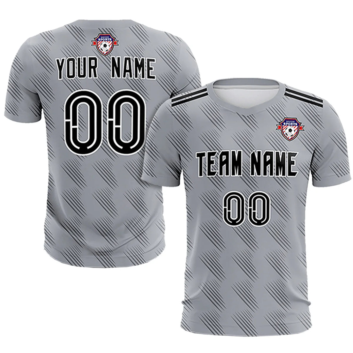 Custom Gray Black Printing Outdoor Tracksuit Soccer Sets Jersey