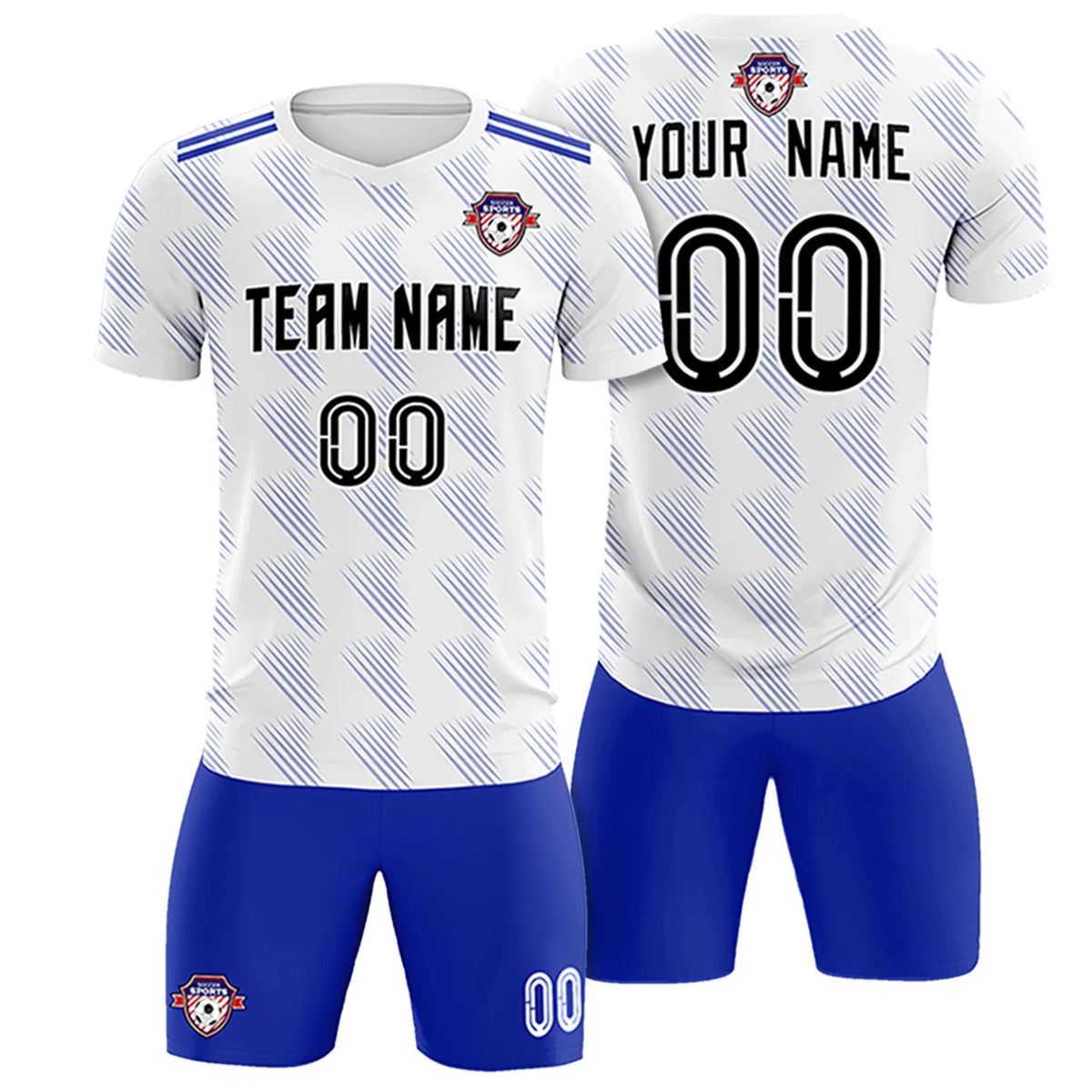 Custom White Royal Blue Printing Outdoor Tracksuit Soccer Sets Jersey