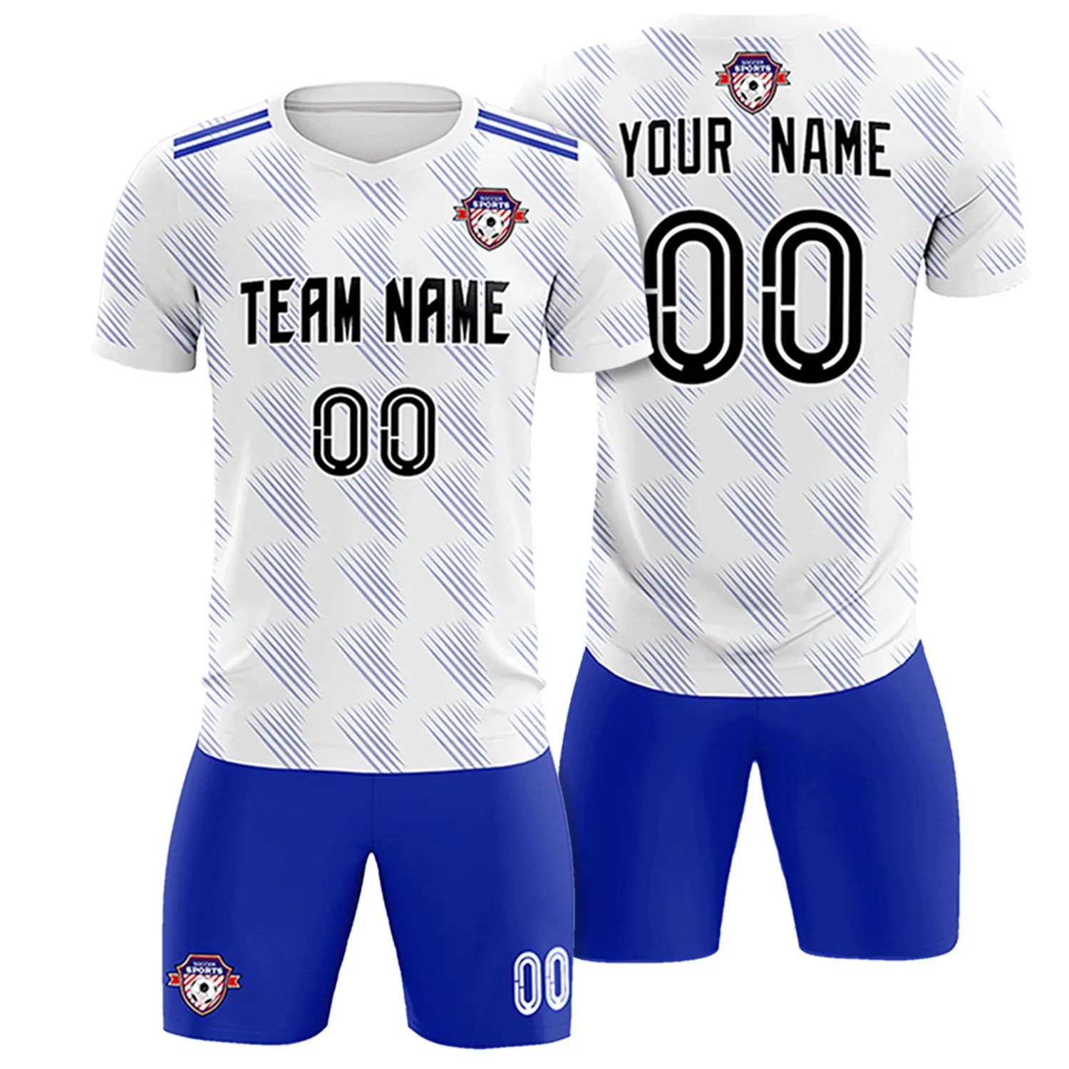 Custom White Royal Blue Printing Outdoor Tracksuit Soccer Sets Jersey