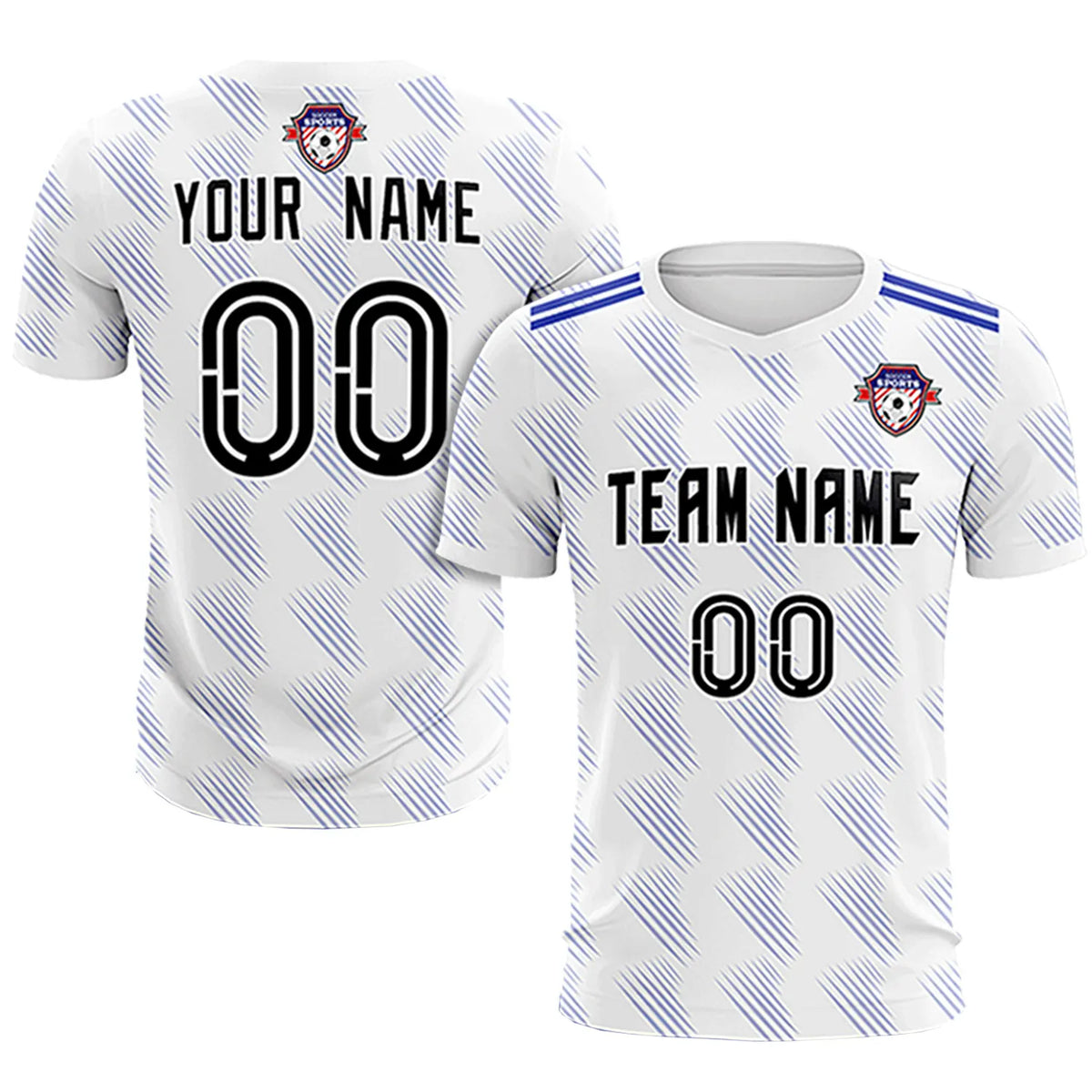 Custom White Royal Blue Printing Outdoor Tracksuit Soccer Sets Jersey