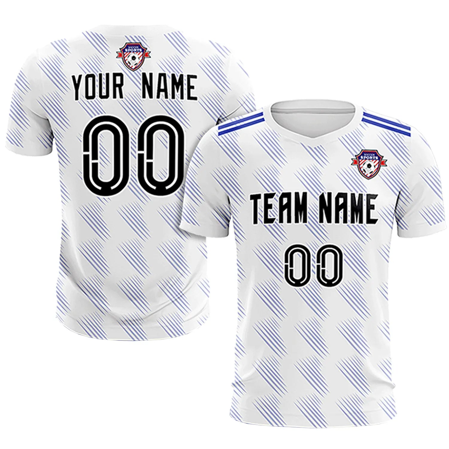 Custom White Royal Blue Printing Outdoor Tracksuit Soccer Sets Jersey