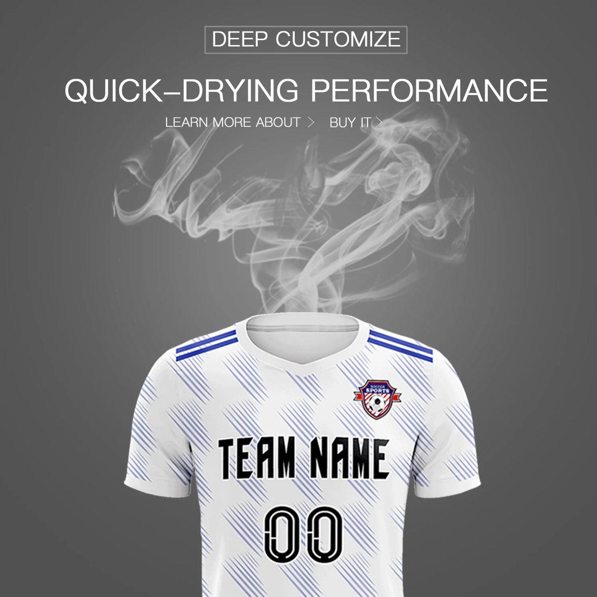 Custom White Royal Blue Printing Outdoor Tracksuit Soccer Sets Jersey