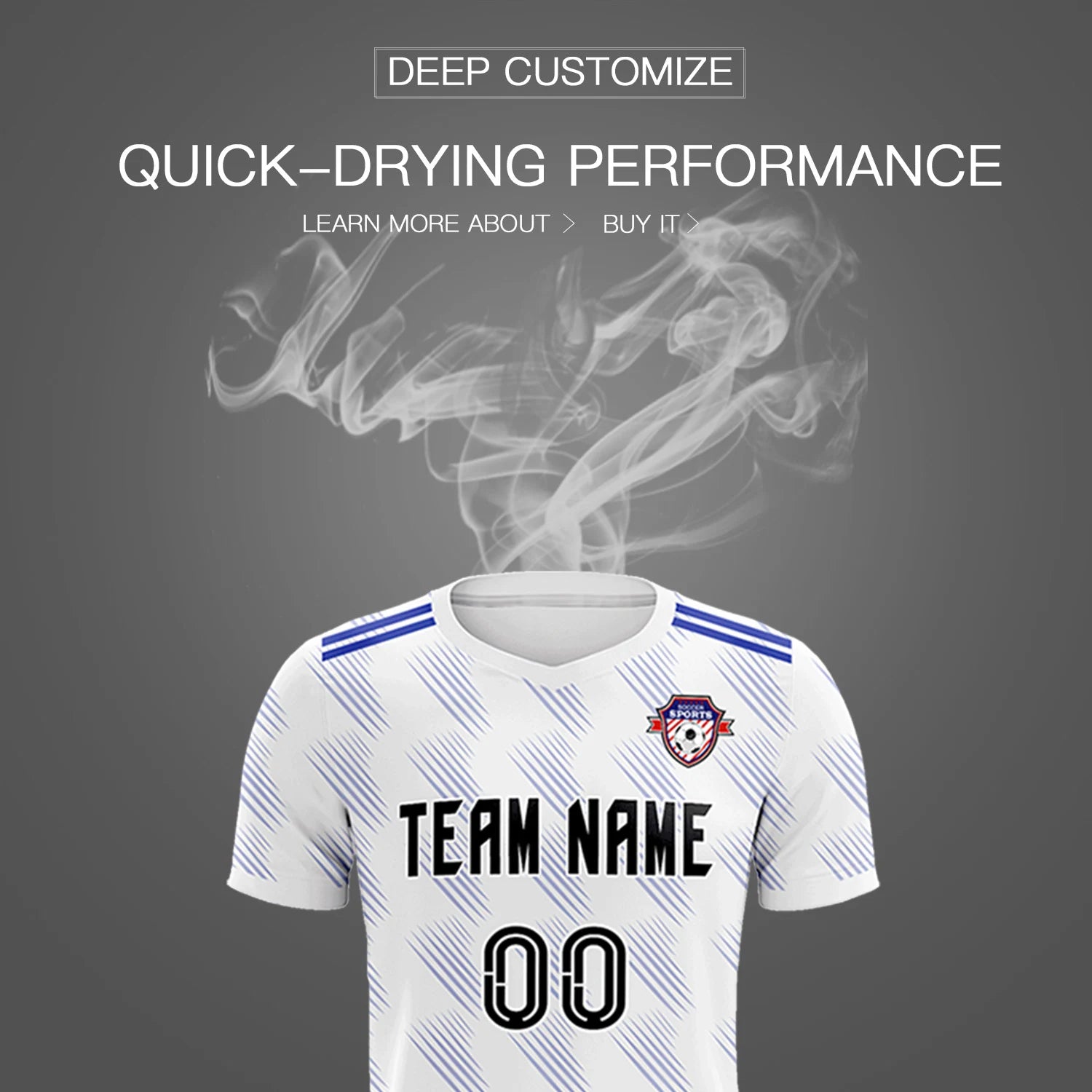 Custom White Royal Blue Printing Outdoor Tracksuit Soccer Sets Jersey
