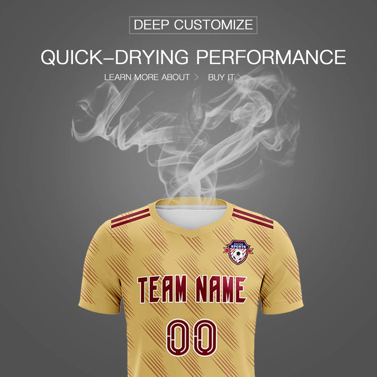 Custom Khaki Crimson Printing Outdoor Tracksuit Soccer Sets Jersey