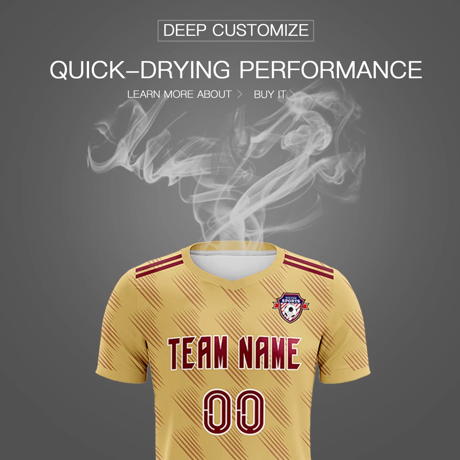 Custom Khaki Crimson Printing Outdoor Tracksuit Soccer Sets Jersey