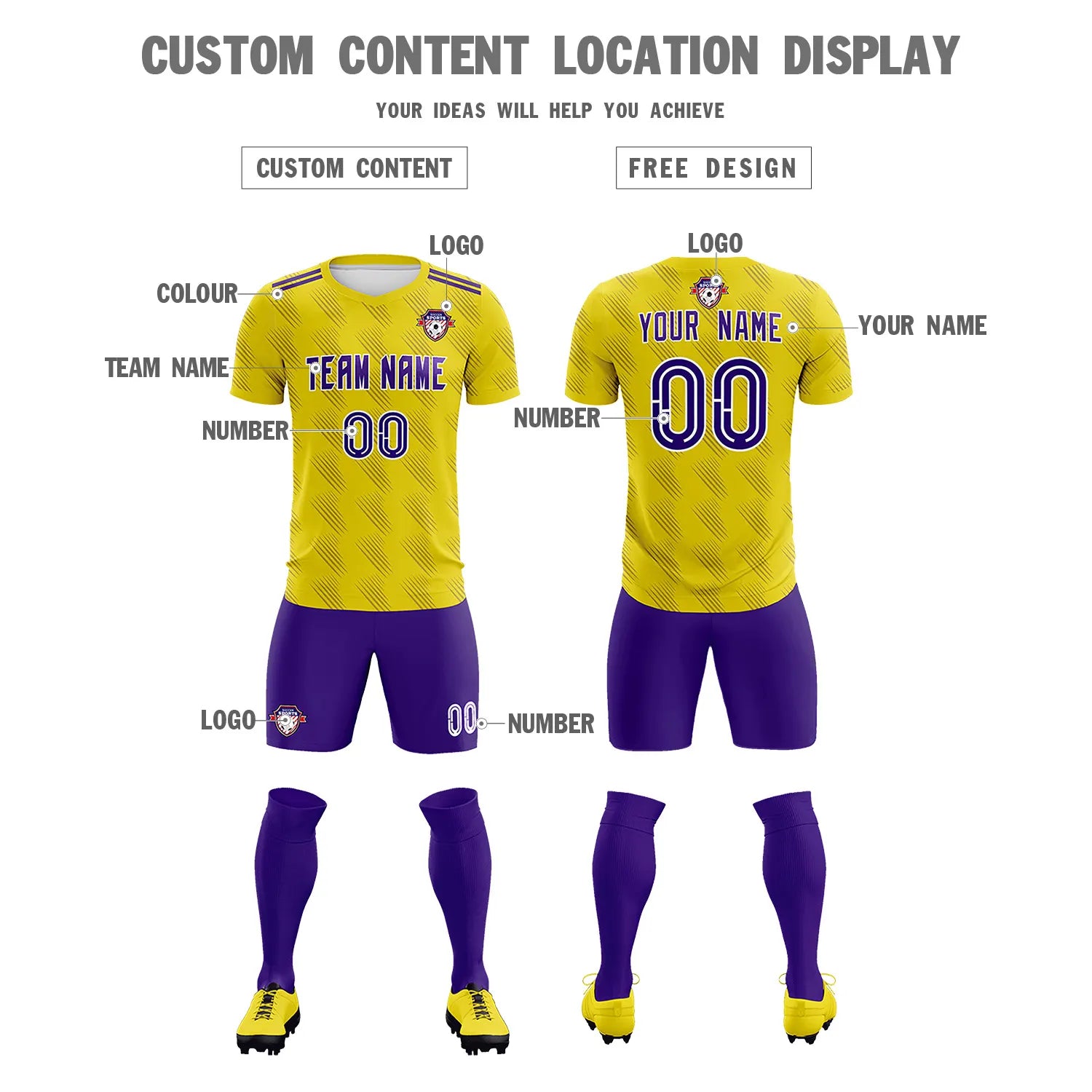 Custom Gold01 Purple Printing Outdoor Tracksuit Soccer Sets Jersey