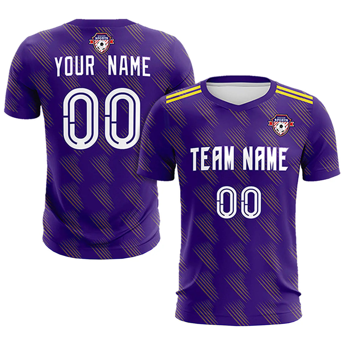Custom Purple Gold01 Printing Outdoor Tracksuit Soccer Sets Jersey