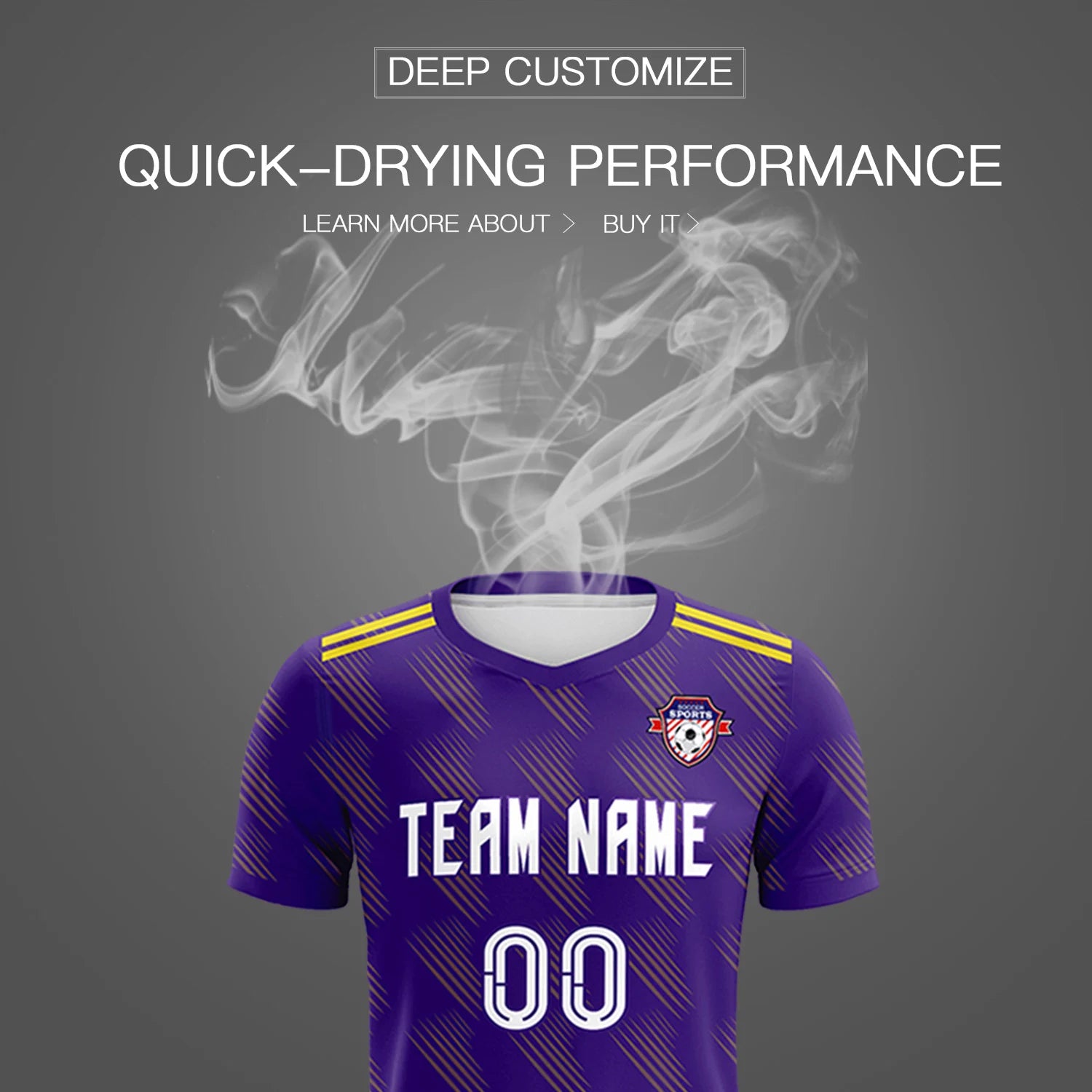 Custom Purple Gold01 Printing Outdoor Tracksuit Soccer Sets Jersey