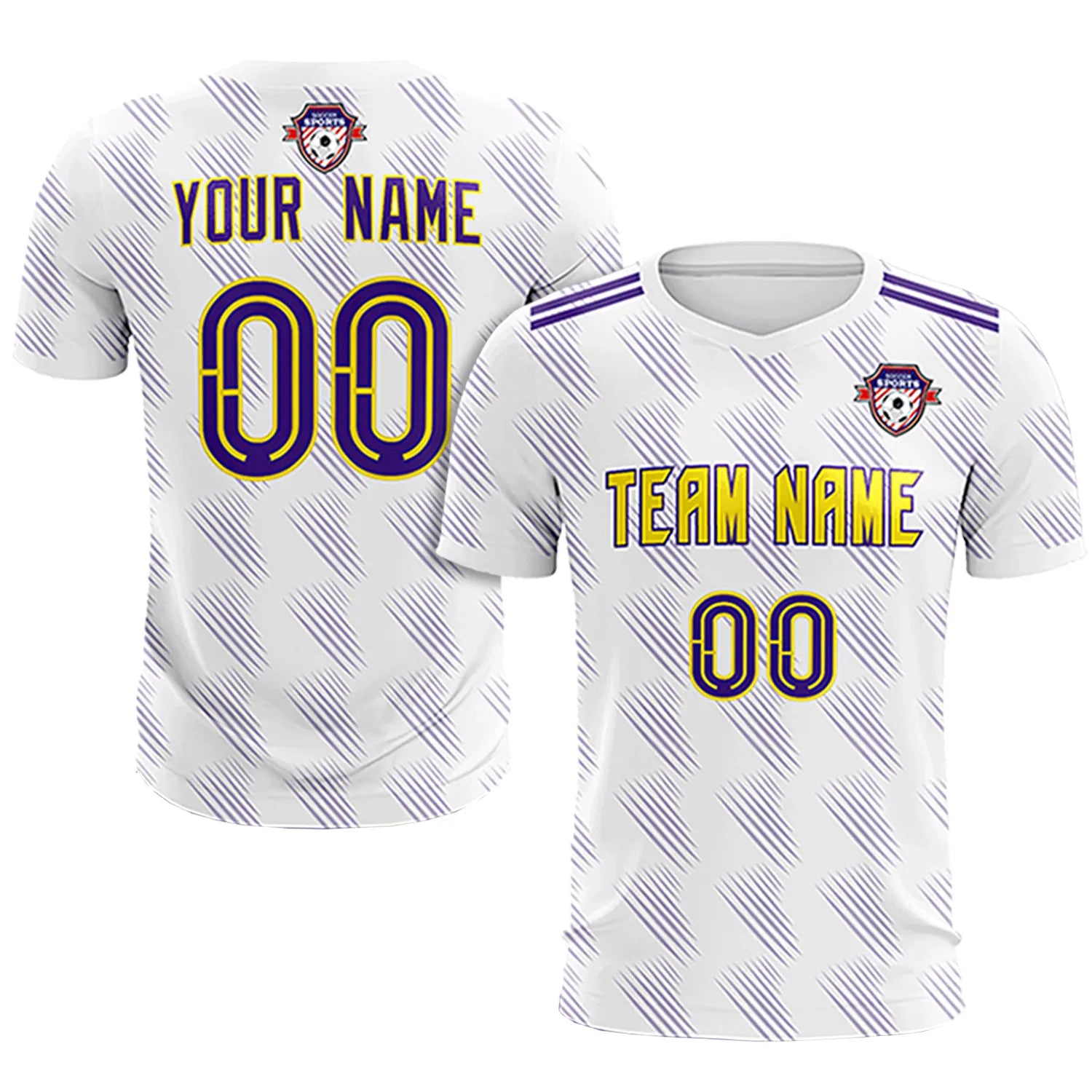 Custom White Purple Printing Outdoor Tracksuit Soccer Sets Jersey