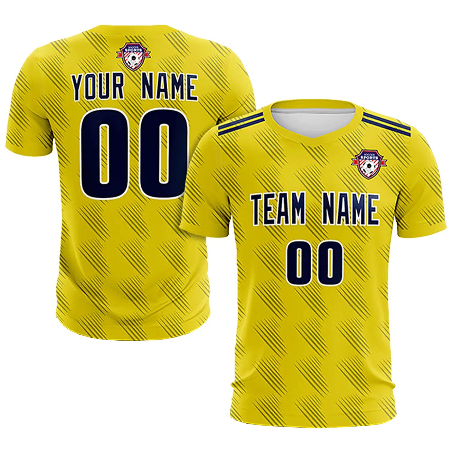 Custom Yellow Navy Printing Outdoor Tracksuit Soccer Sets Jersey