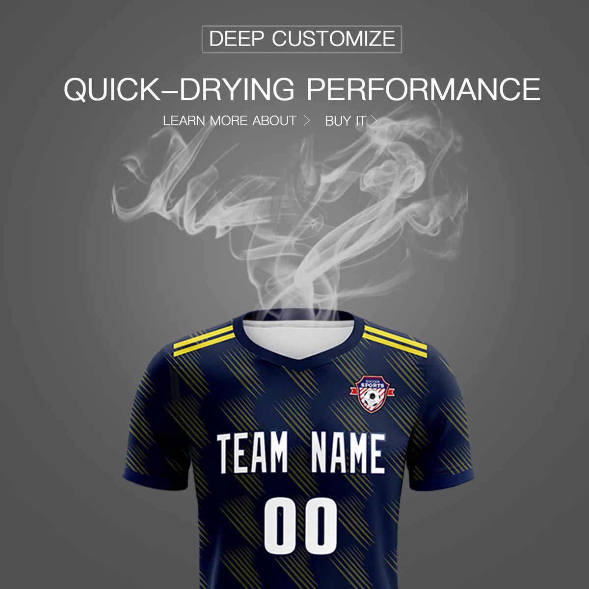 Custom Navy Yellow Printing Outdoor Tracksuit Soccer Sets Jersey