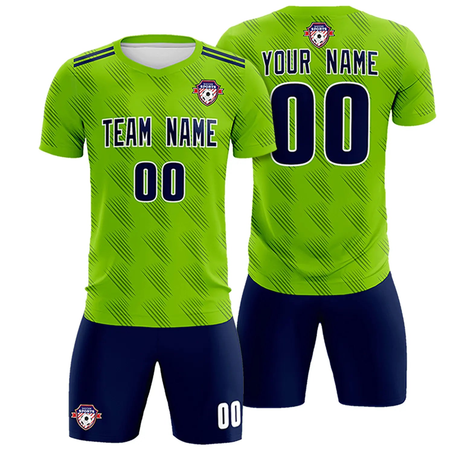 Custom Neon Green Navy Printing Outdoor Tracksuit Soccer Sets Jersey