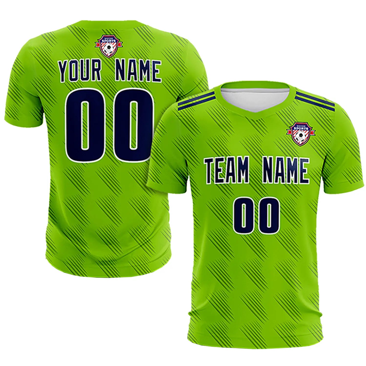 Custom Neon Green Navy Printing Outdoor Tracksuit Soccer Sets Jersey