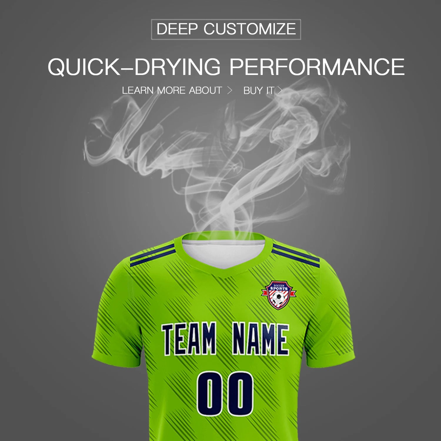 Custom Neon Green Navy Printing Outdoor Tracksuit Soccer Sets Jersey