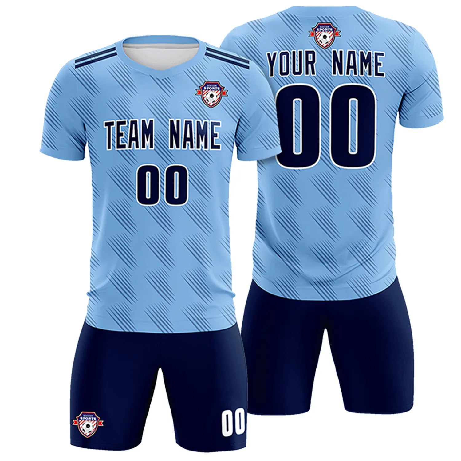 Custom Powder Blue Navy Printing Outdoor Tracksuit Soccer Sets Jersey