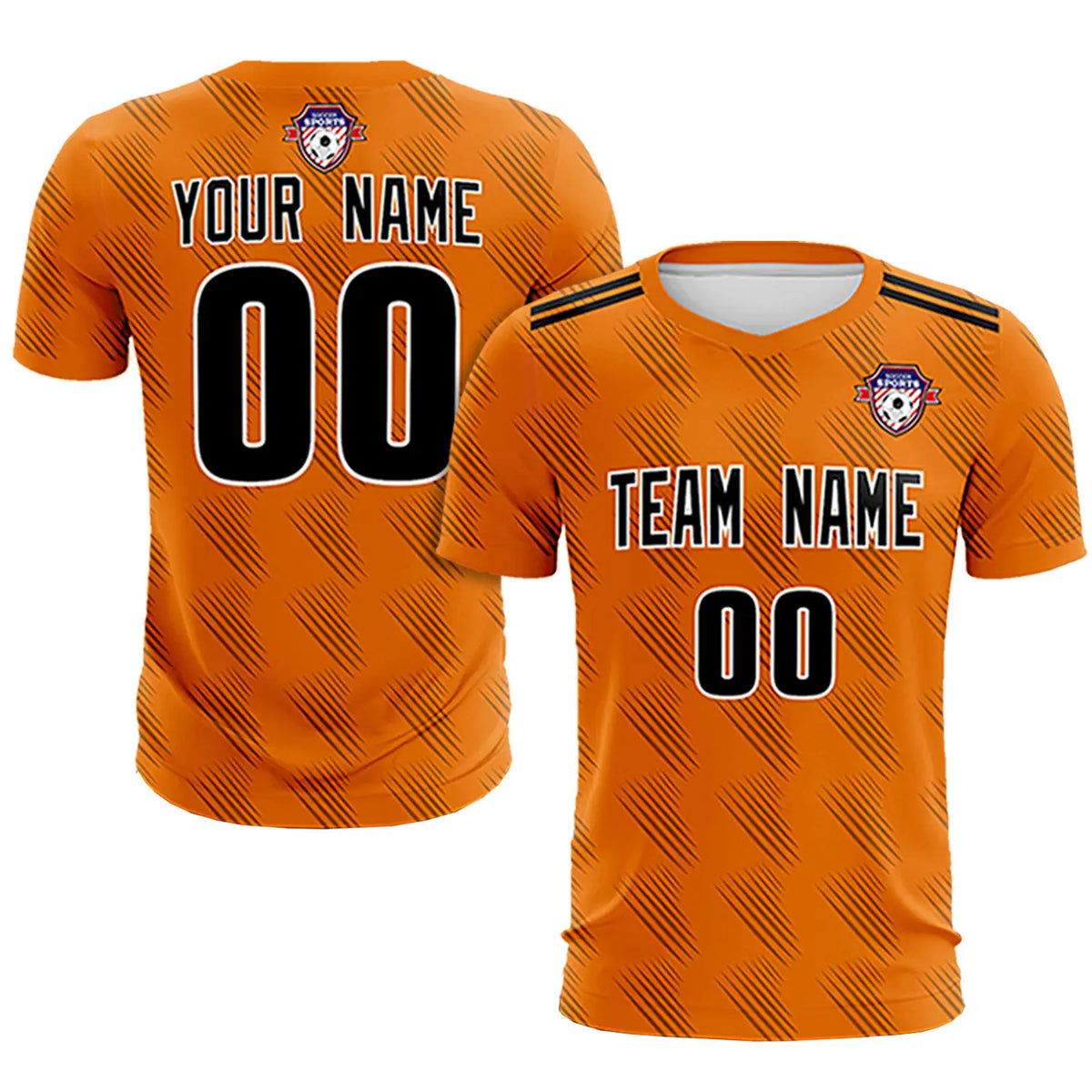 Custom Orange Black Printing Outdoor Tracksuit Soccer Sets Jersey
