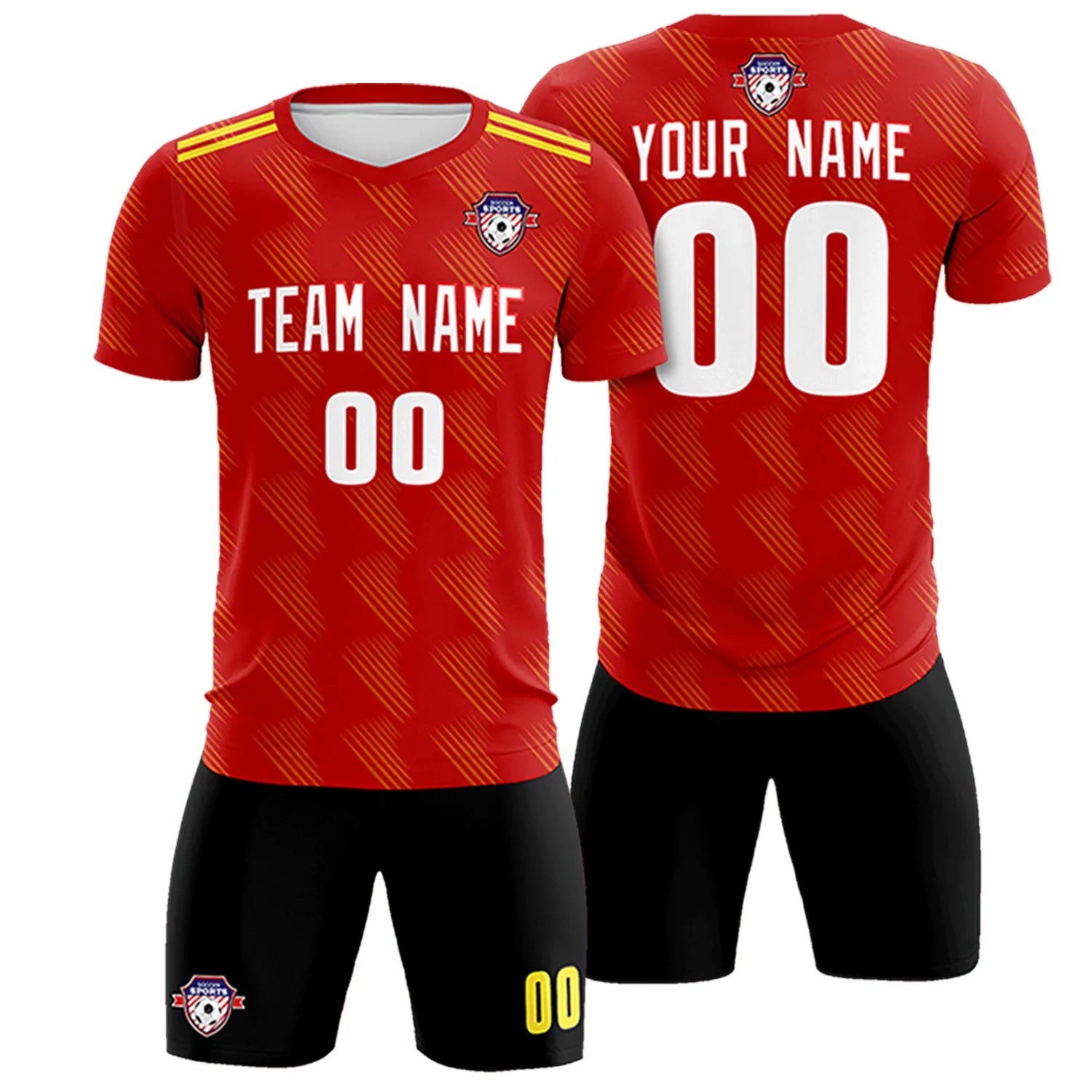 Custom Red Black Printing Outdoor Tracksuit Soccer Sets Jersey