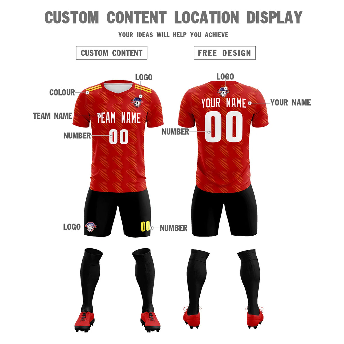 Custom Red Black Printing Outdoor Tracksuit Soccer Sets Jersey