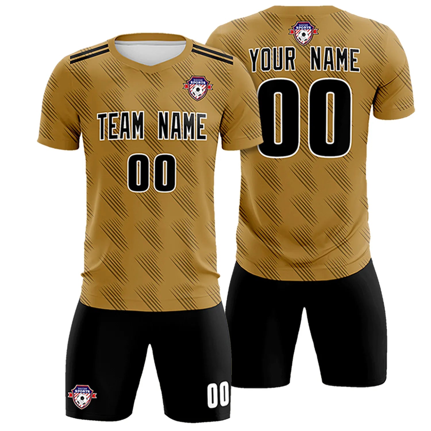 Custom Light Brown Black Printing Outdoor Tracksuit Soccer Sets Jersey