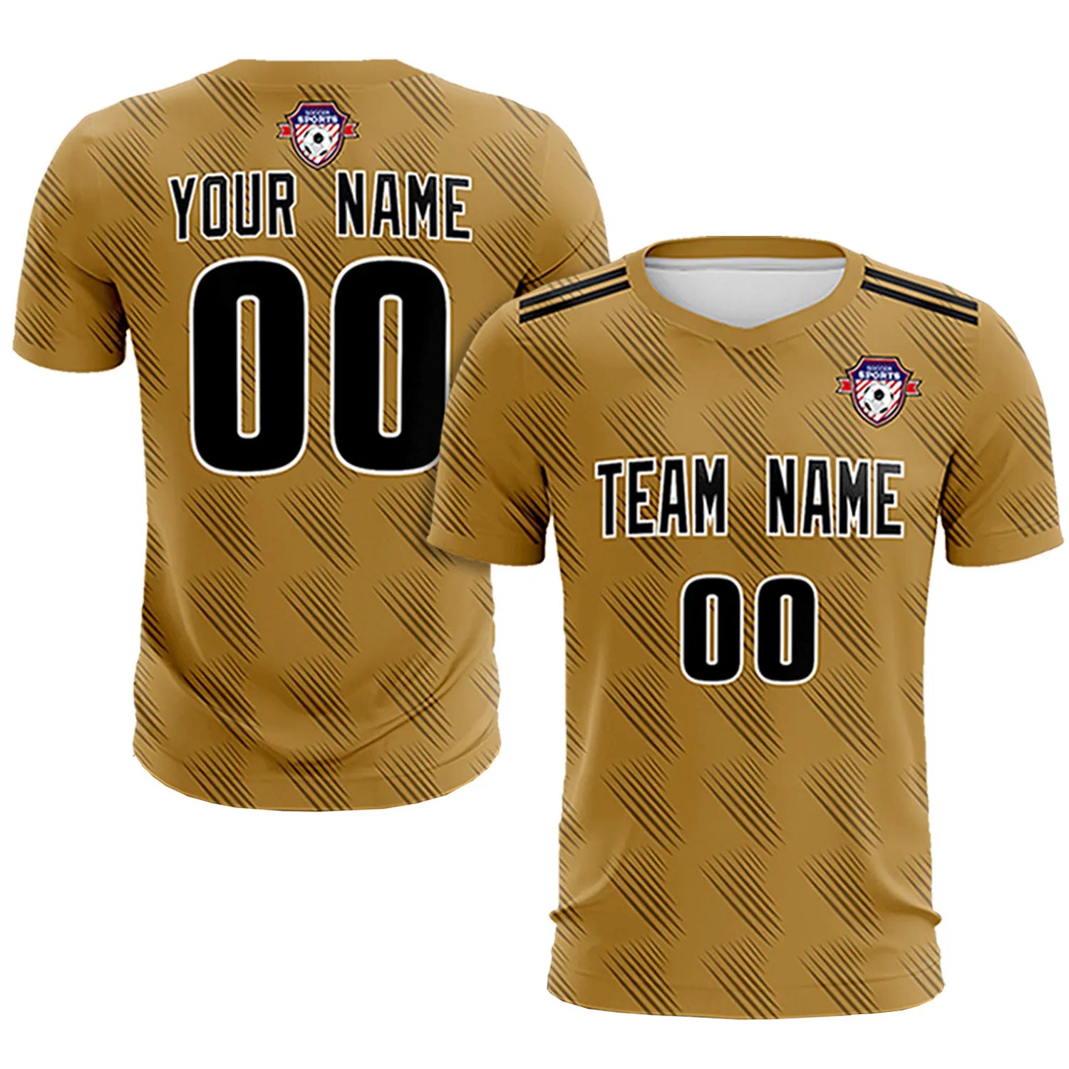 Custom Light Brown Black Printing Outdoor Tracksuit Soccer Sets Jersey