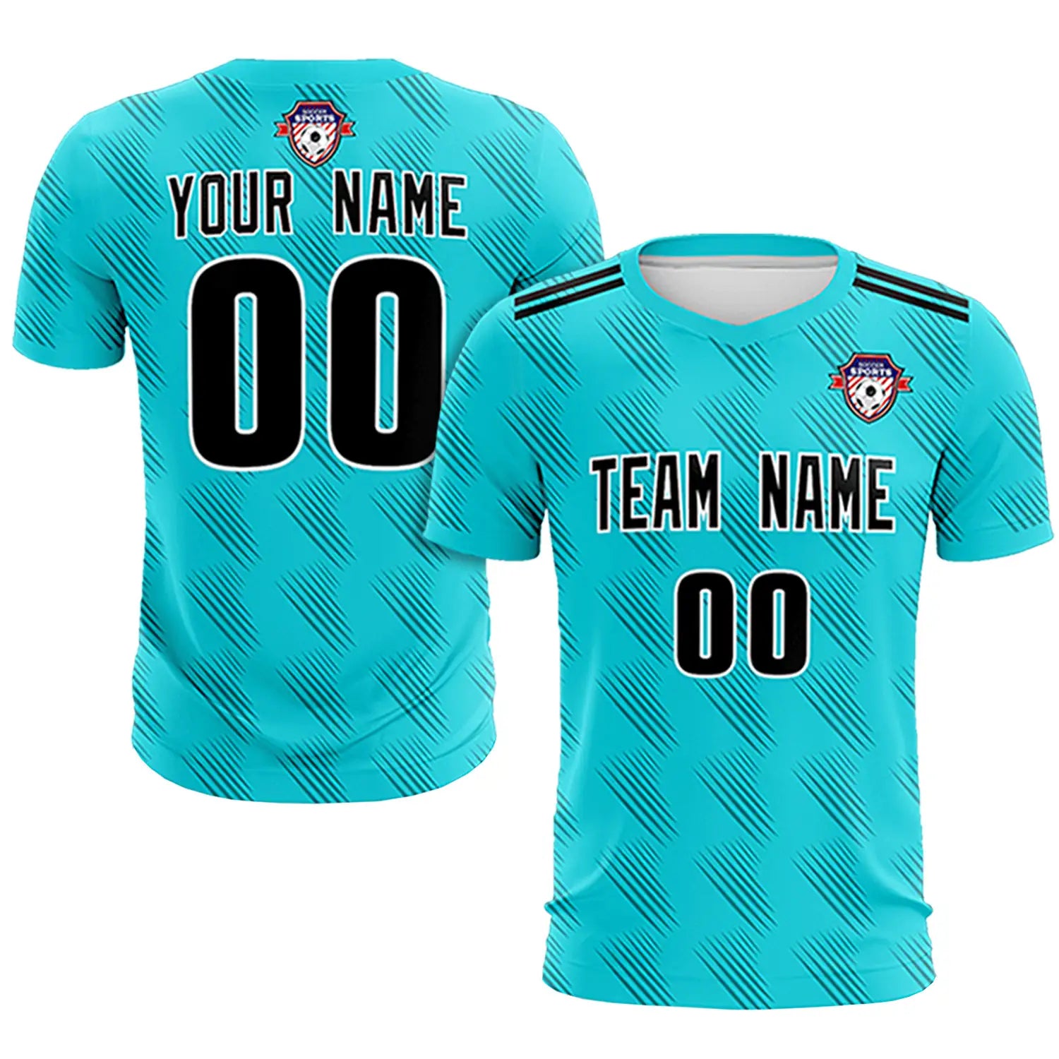 Custom Aqua White Printing Outdoor Tracksuit Soccer Sets Jersey