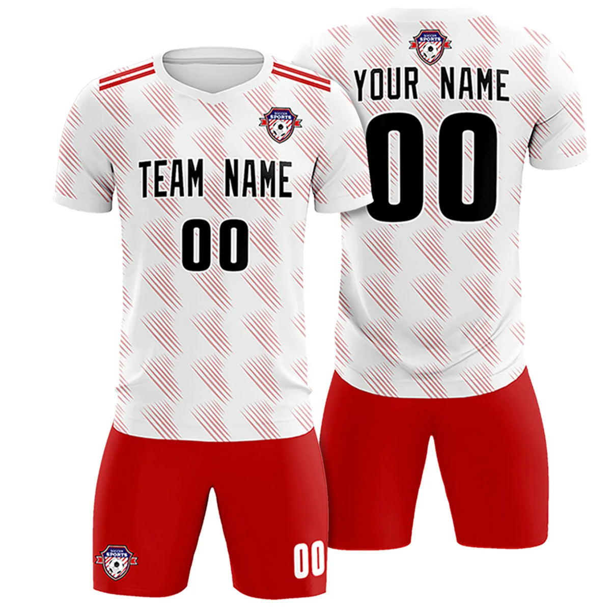 Custom White Red Printing Outdoor Tracksuit Soccer Sets Jersey
