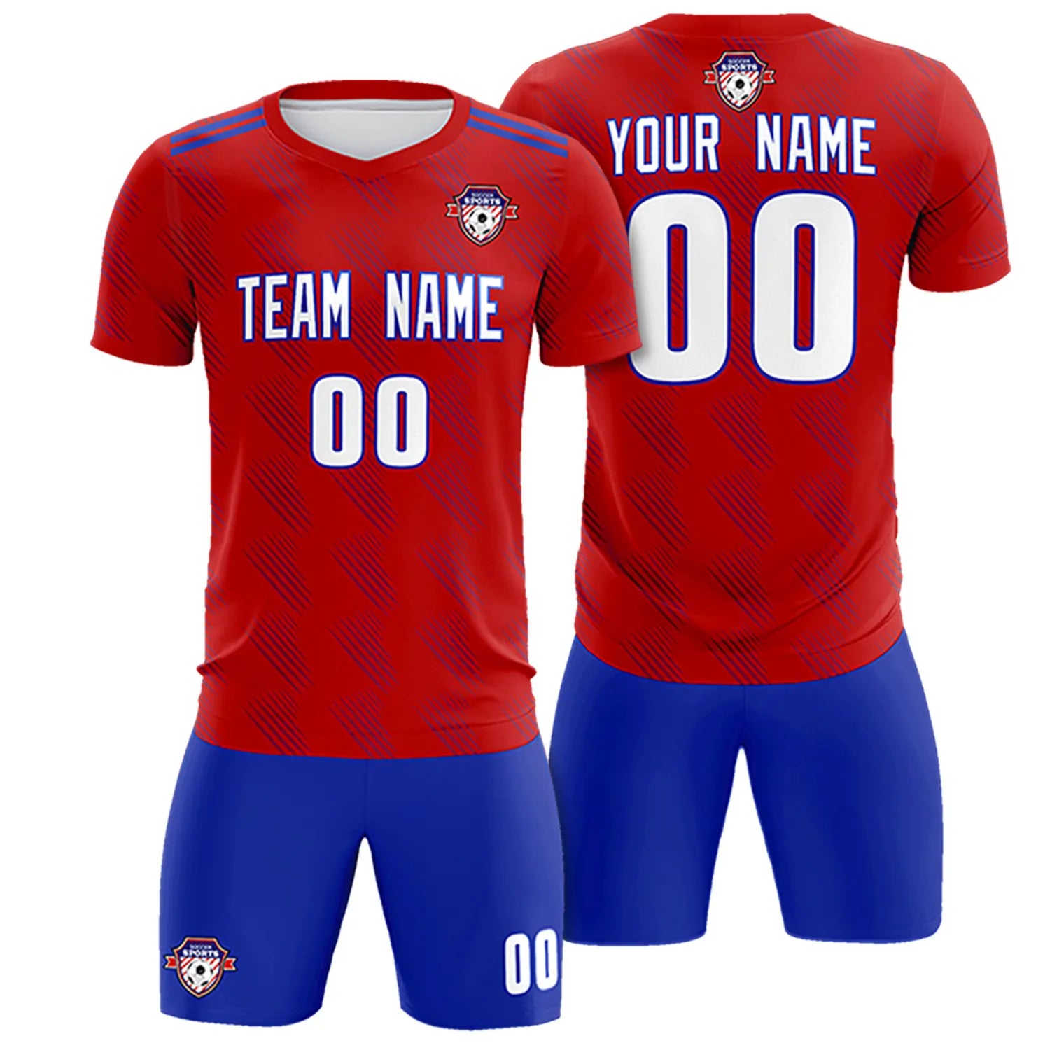 Custom Red Royal Blue Printing Outdoor Tracksuit Soccer Sets Jersey