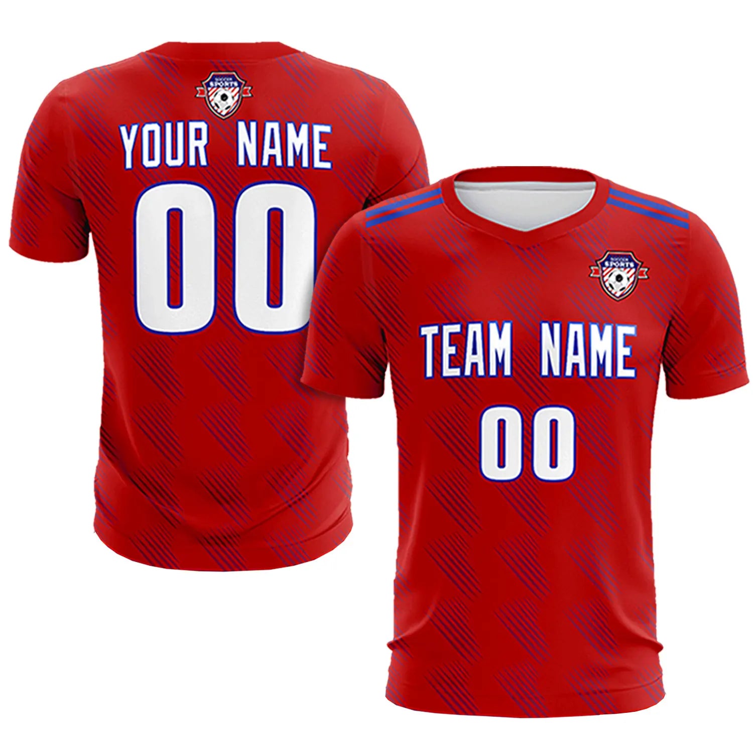 Custom Red Royal Blue Printing Outdoor Tracksuit Soccer Sets Jersey