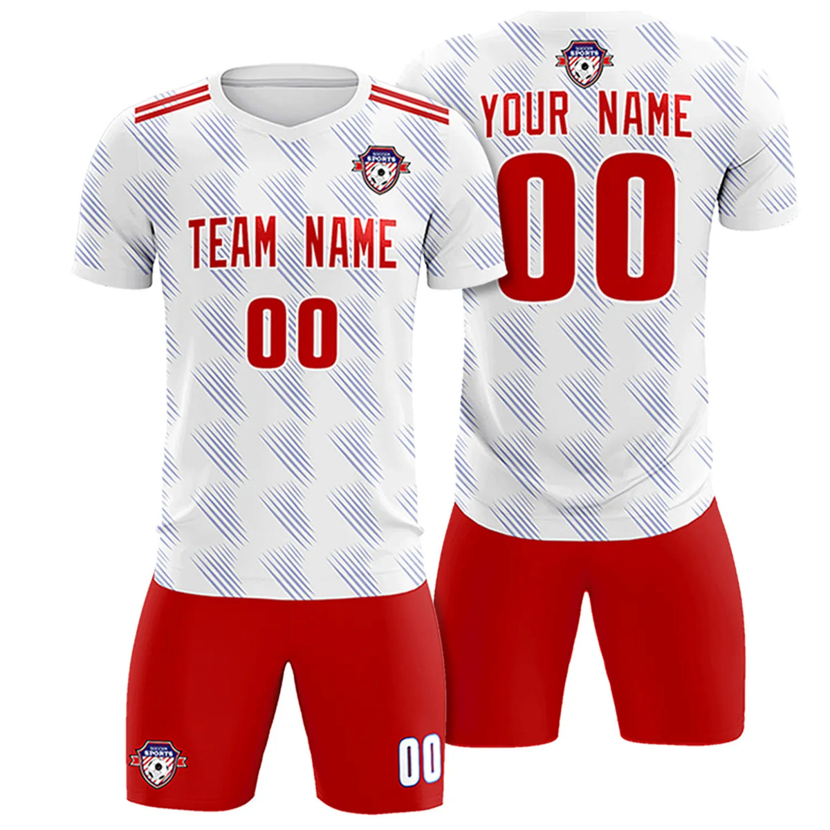 Custom White Red Printing Outdoor Tracksuit Soccer Sets Jersey