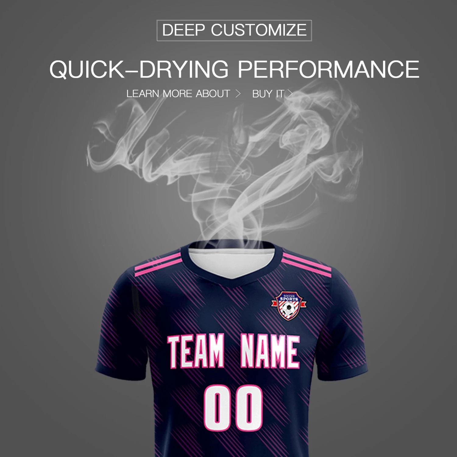 Custom Navy Pink Printing Outdoor Tracksuit Soccer Sets Jersey