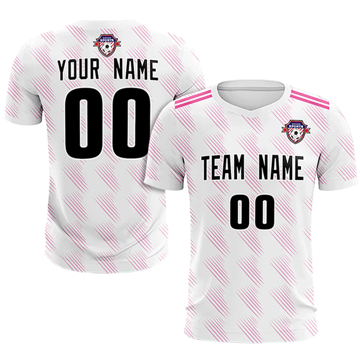 Custom White Pink Printing Outdoor Tracksuit Soccer Sets Jersey