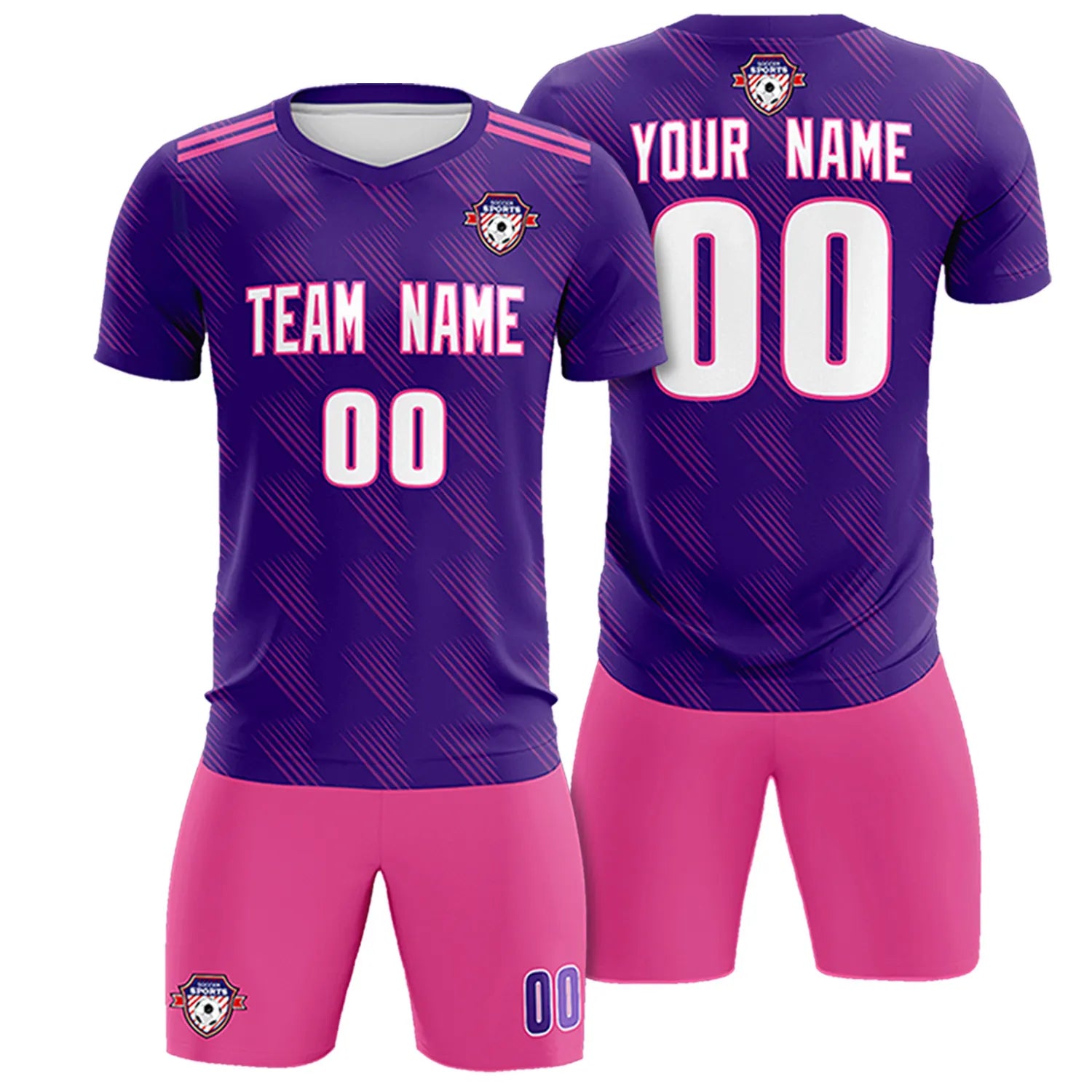 Custom Purple Pink Printing Outdoor Tracksuit Soccer Sets Jersey