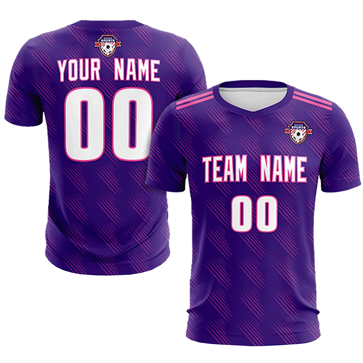 Custom Purple Pink Printing Outdoor Tracksuit Soccer Sets Jersey