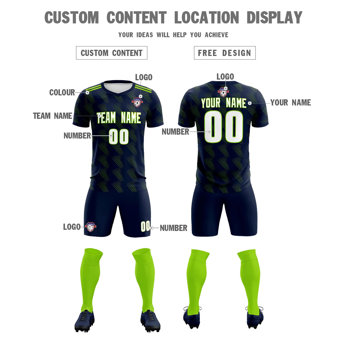 Custom Navy Printing Outdoor Tracksuit Soccer Sets Jersey