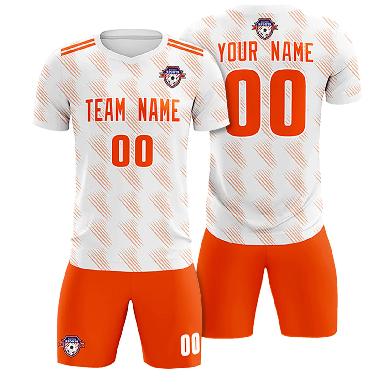 Custom White Orange Printing Outdoor Tracksuit Soccer Sets Jersey