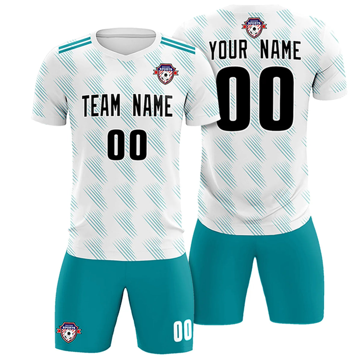 Custom White Aqua Printing Outdoor Tracksuit Soccer Sets Jersey
