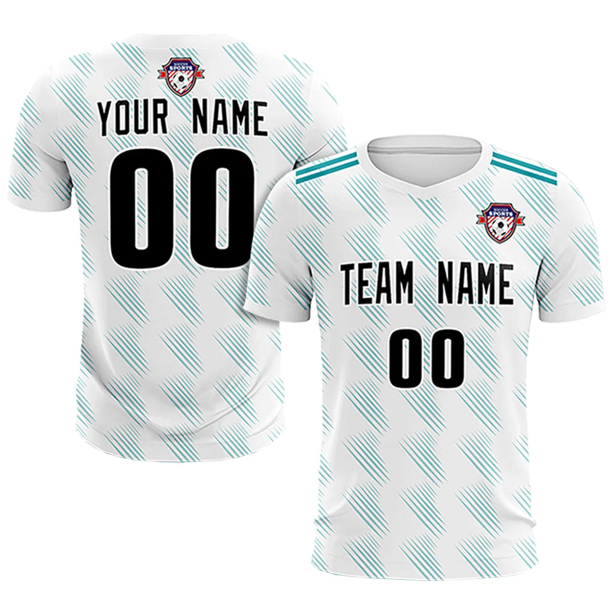 Custom White Aqua Printing Outdoor Tracksuit Soccer Sets Jersey