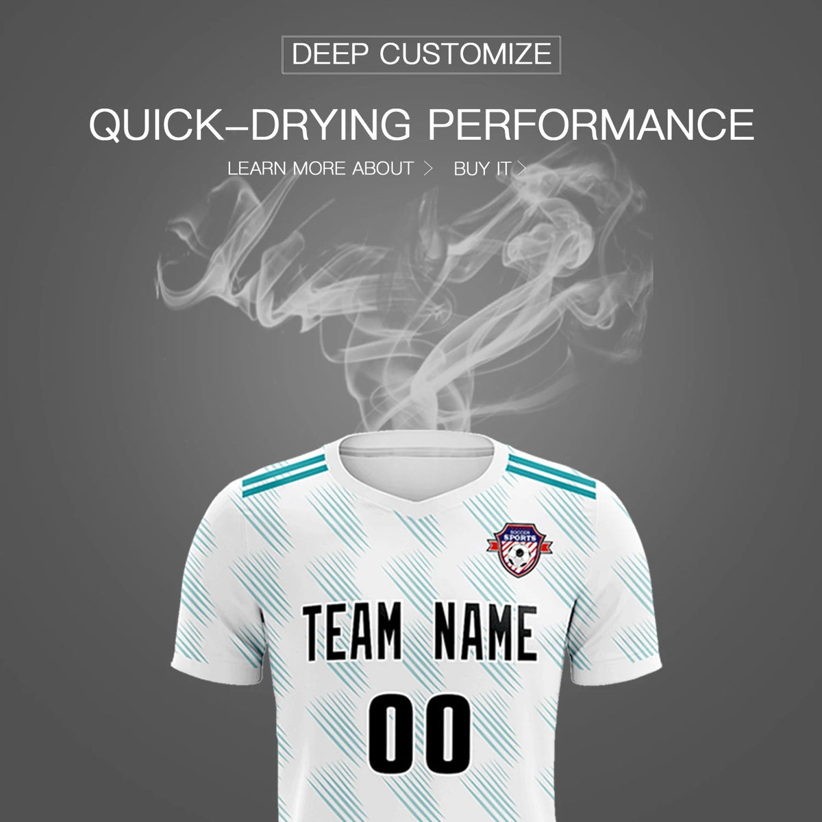 Custom White Aqua Printing Outdoor Tracksuit Soccer Sets Jersey