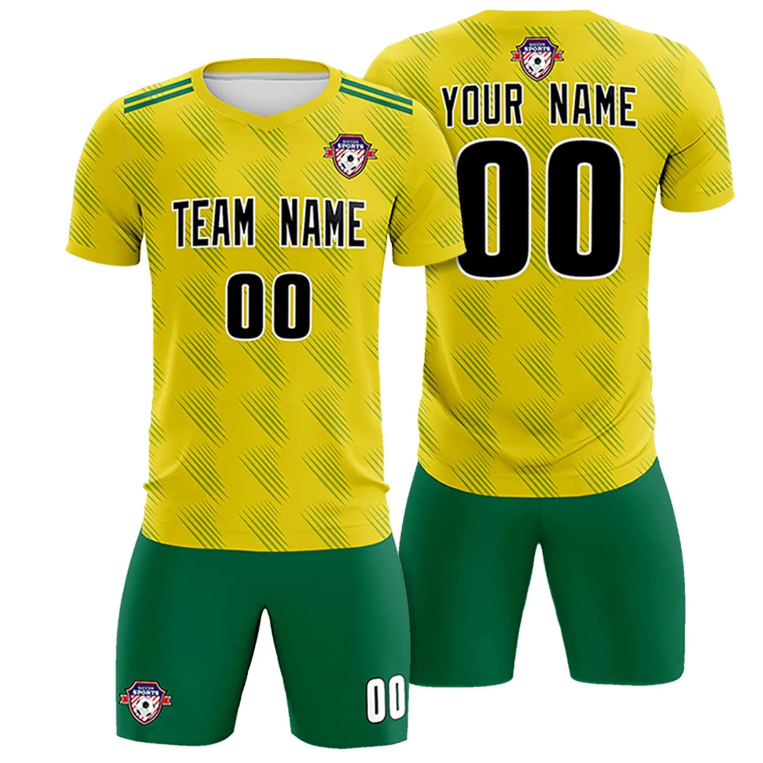 Custom Yellow Kelly Green Printing Outdoor Tracksuit Soccer Sets Jersey