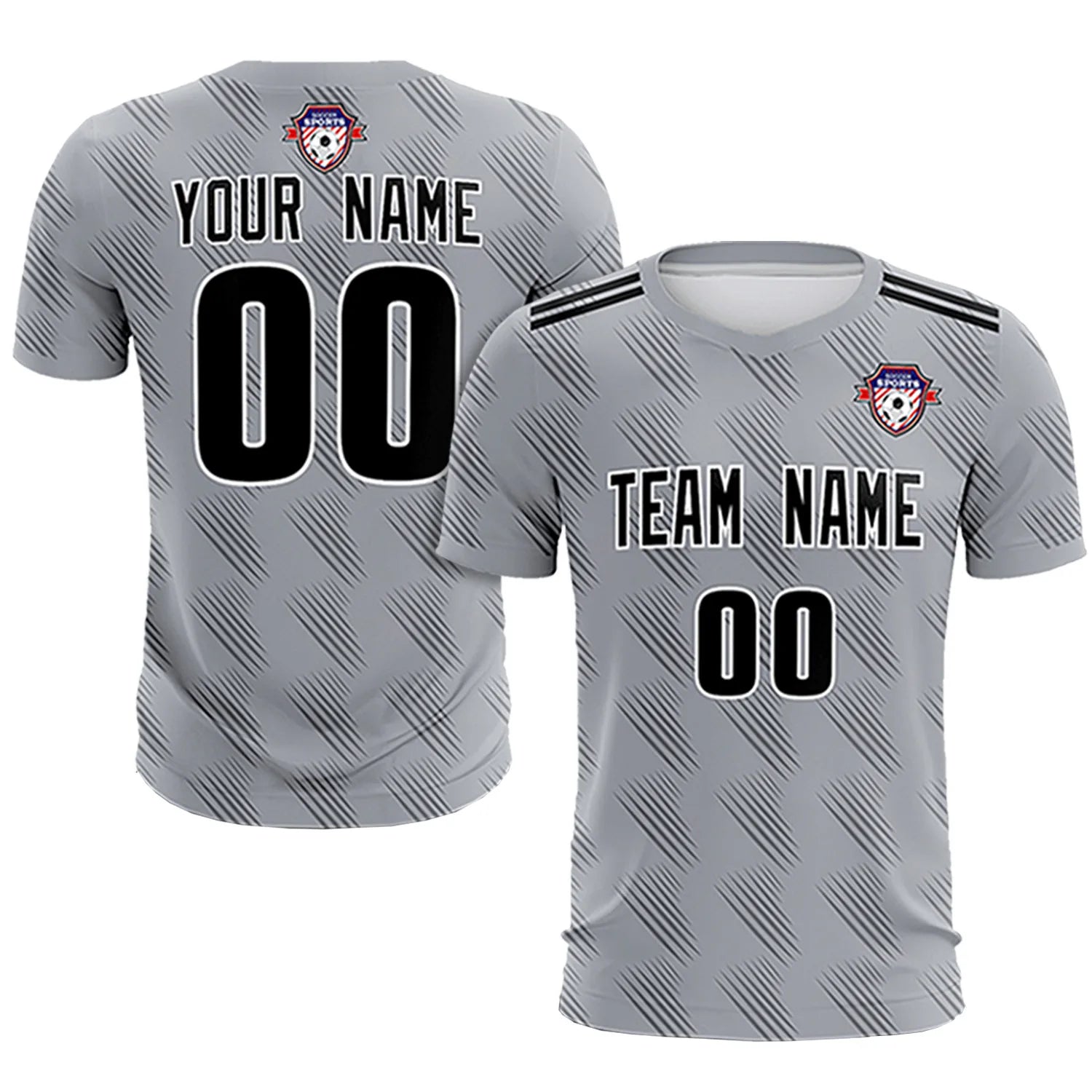 Custom Gray Black Printing Outdoor Tracksuit Soccer Sets Jersey