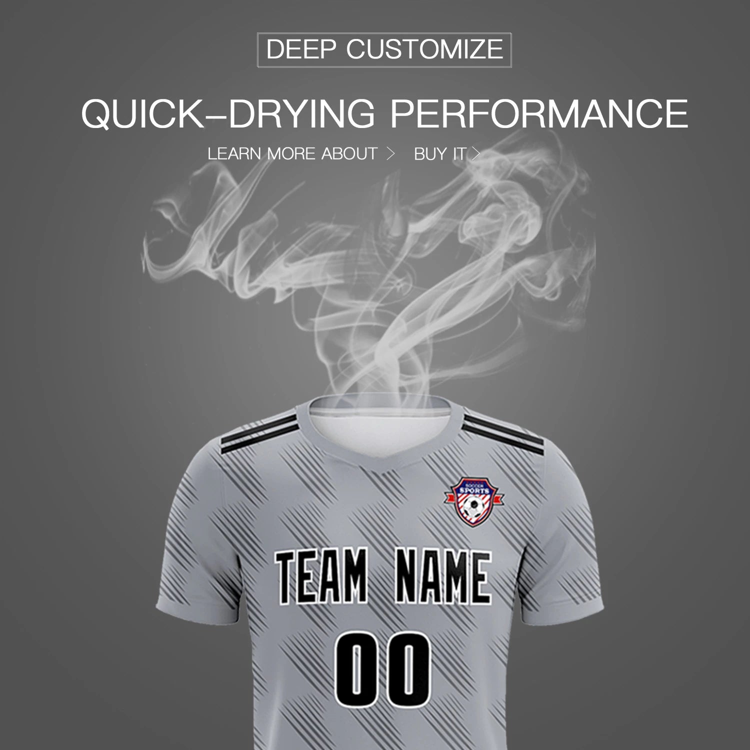 Custom Gray Black Printing Outdoor Tracksuit Soccer Sets Jersey