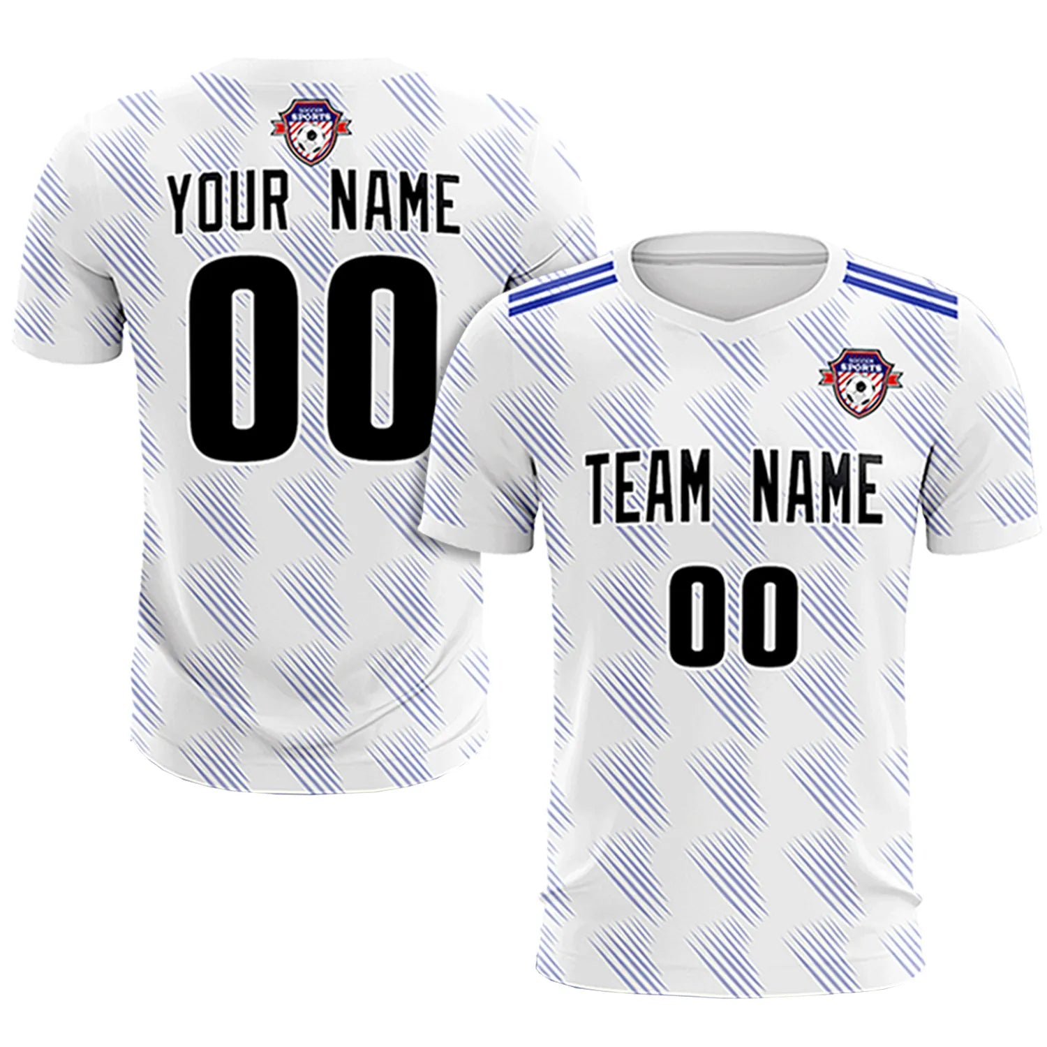 Custom White Royal Blue Printing Outdoor Tracksuit Soccer Sets Jersey