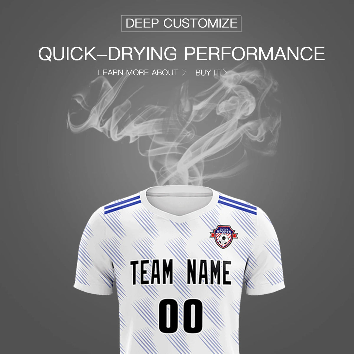 Custom White Royal Blue Printing Outdoor Tracksuit Soccer Sets Jersey