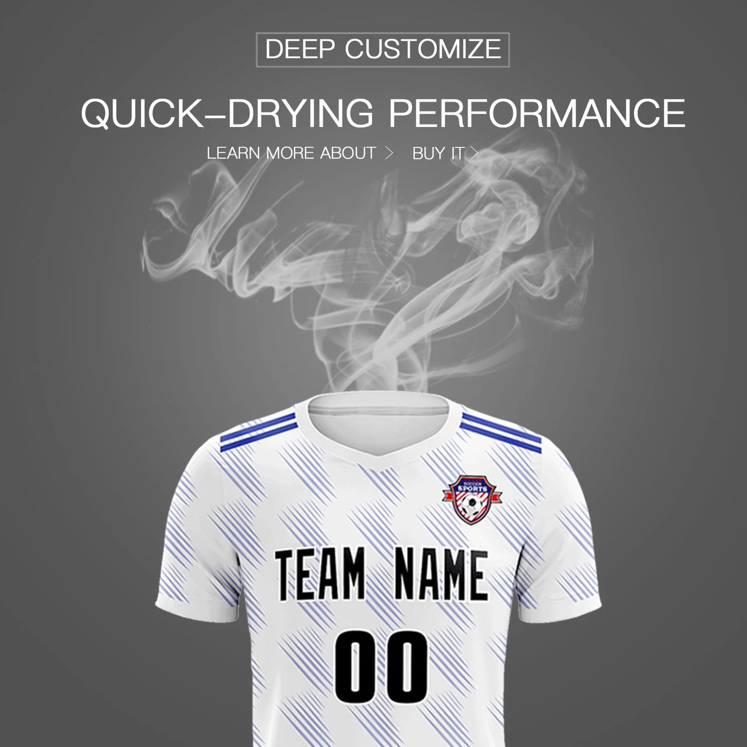 Custom White Royal Blue Printing Outdoor Tracksuit Soccer Sets Jersey
