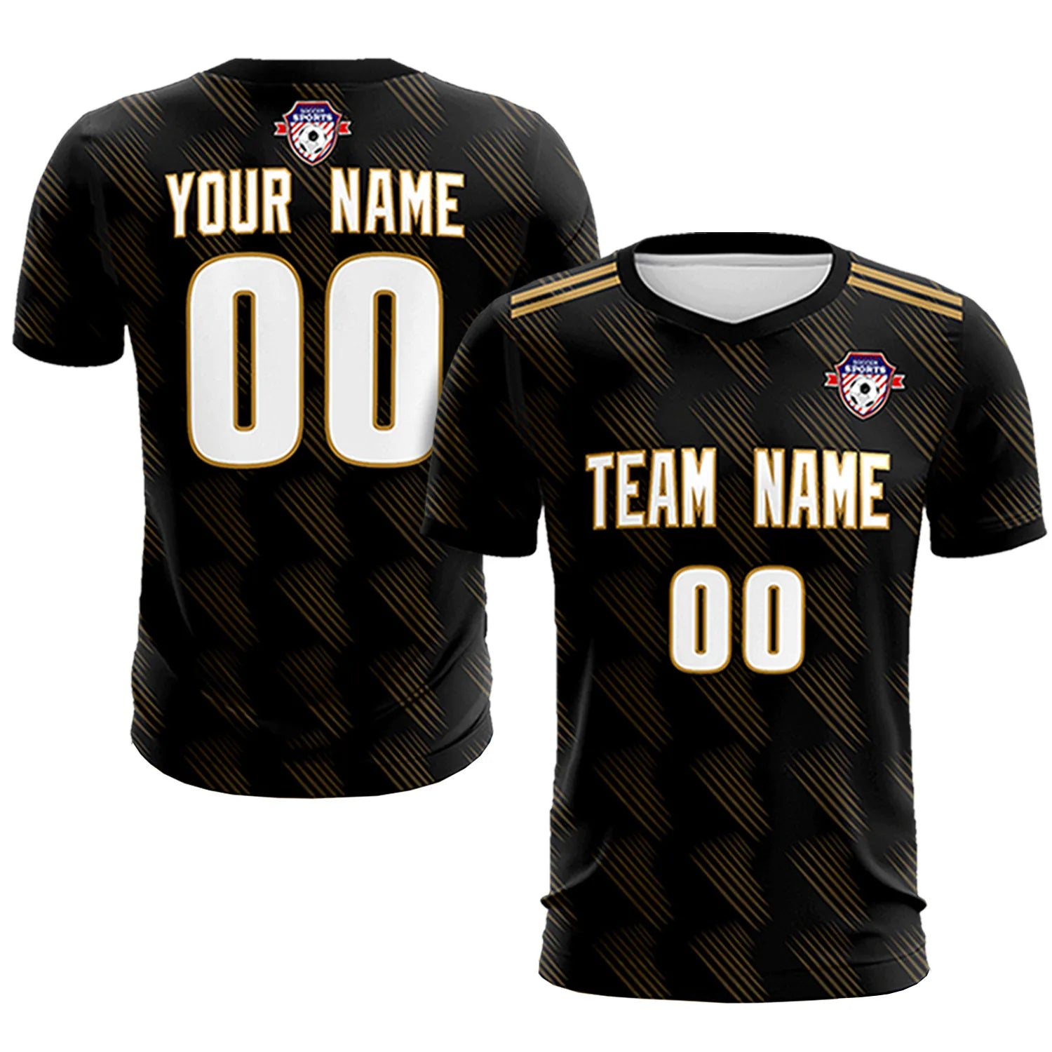 Custom Black Old Gold Printing Outdoor Tracksuit Soccer Sets Jersey