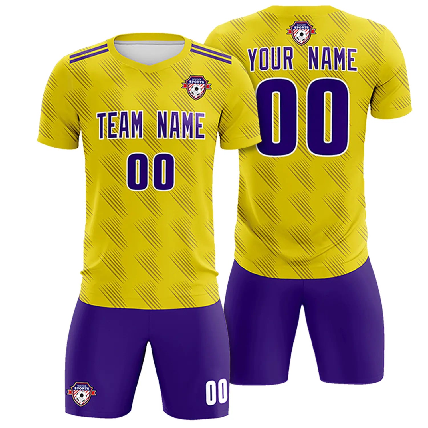 Custom Gold01 Purple Printing Outdoor Tracksuit Soccer Sets Jersey