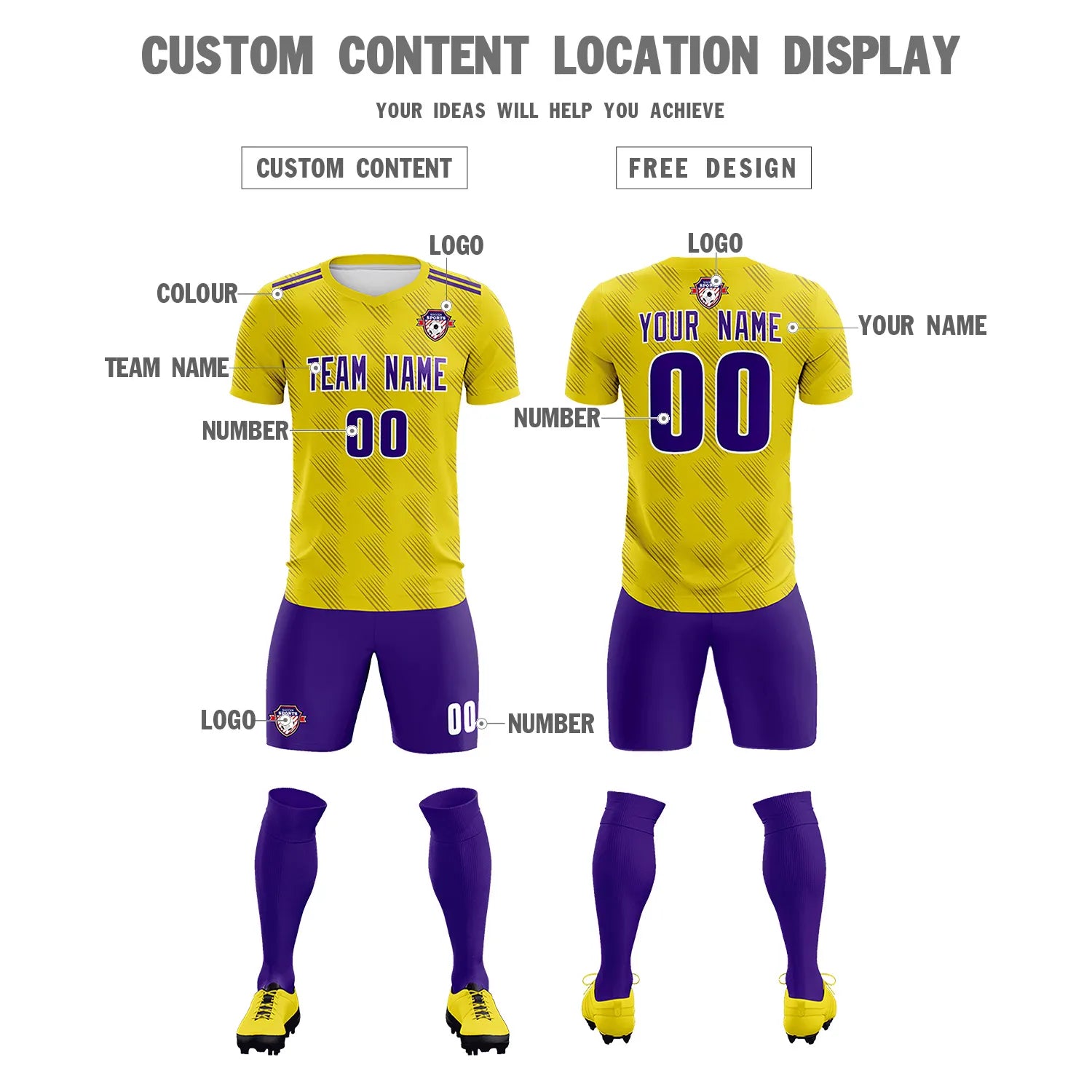 Custom Gold01 Purple Printing Outdoor Tracksuit Soccer Sets Jersey