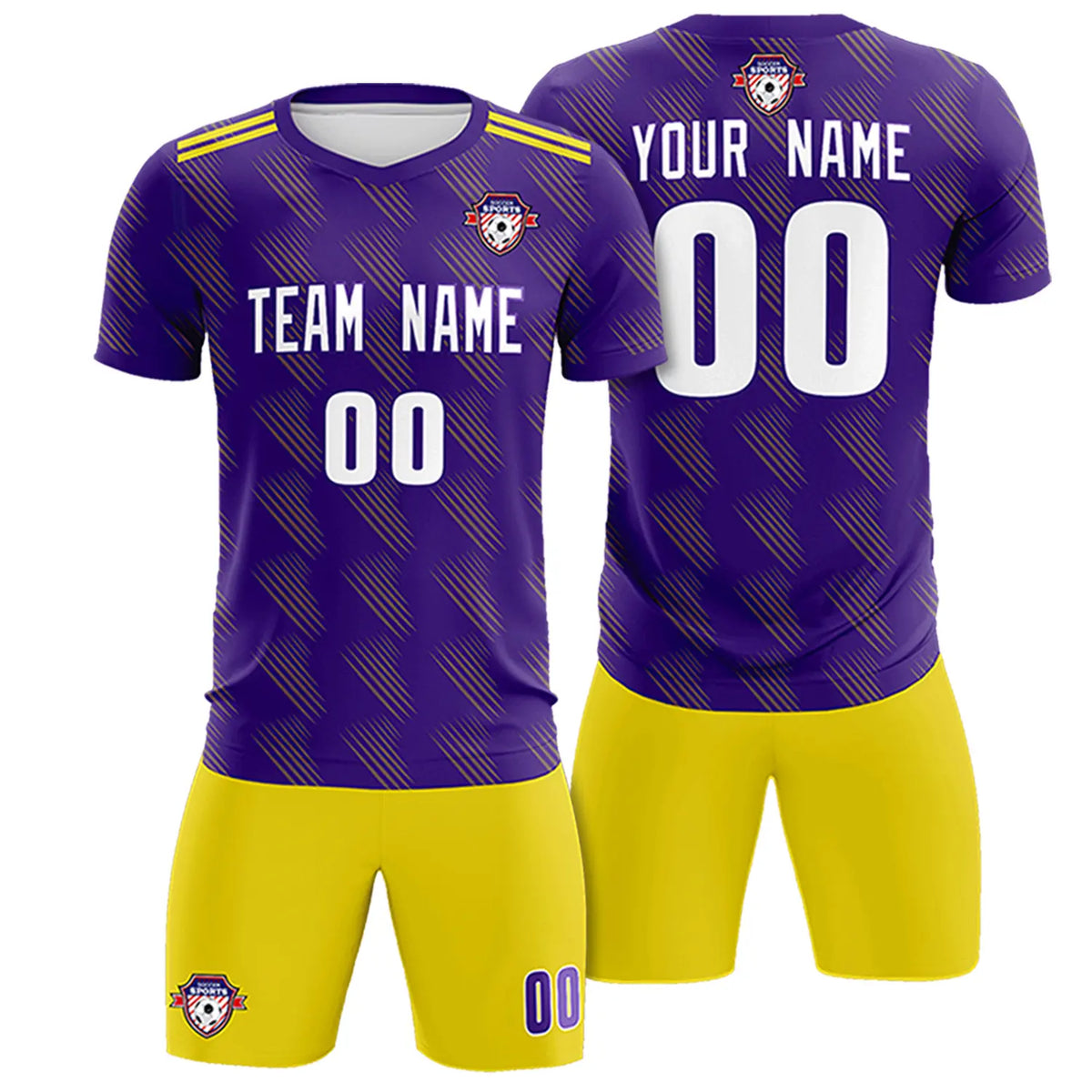 Custom Purple Gold01 Printing Outdoor Tracksuit Soccer Sets Jersey